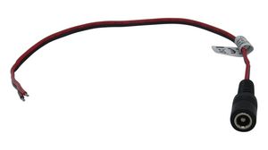 Stejnosměrný propojovací kabel, 2.5x5.5x9.5mm Zásuvka - Neizolované konce, Rovný, 300mm, Černá/červená