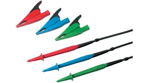 Standard measuring cables, Alligator Clip / Test Probe, 32mm, Blue, Green, Red