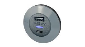 Charger, Front Fitting, Car, 2x USB-A / USB-C, 3.6A, 13W, Black / Grey