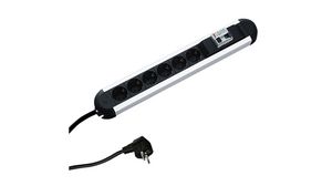 Outlet Strip with RCD PRIMO 6x DE Type F (CEE 7/3) Socket - DE/FR Type F/E (CEE 7/7) Plug Black / Silver 1.75m