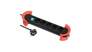 Steckerleiste HOOK 5x Steckdose Typ F (CEE 7/3) mit Schutzkontakt - Schutzkontaktstecker Typ F (CEE 7/7) Schwarz/rot 5m