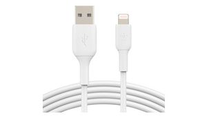 Cable, Apple Lightning - USB A-stik, 2m, Hvid