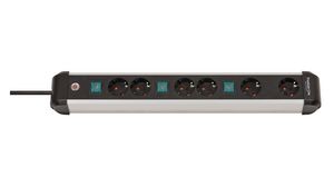 Stopcontact Premium Alu-Line 6x DE-socket type F (CEE 7/3) - DE-stekker type F (CEE 7/7) Zwart/lichtgrijs 3m
