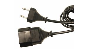 Napájecí kabel AC, Zástrčka Euro typ C (CEE 7/16) - Zásuvka DE typ F (CEE 7/3), 3m, Černá