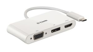 Multi-Port Adapter, USB-C Plug - HDMI Socket / DisplayPort Socket / VGA Socket, White