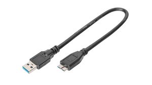 Cable, Wtyk USB A - Wtyk USB Micro-B, 250mm, USB 3.0, Czarny