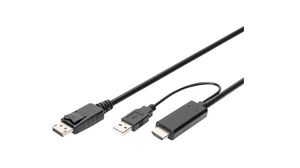 Video Cable, HDMI Plug - DisplayPort Plug / USB-A Plug 2m