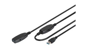 Prodlužovací kabel, Zástrčka USB A - Zásuvka USB A, 10m, USB 3.0, Černá