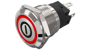 Podświetlany przełącznik przyciskowy Funkcja chwilowa 1CO LED Czerwony Symbol wł./wył Połączenie lutowane