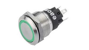 Illuminated Pushbutton Switch Momentary Function 1CO 240 V LED Green Ring Soldering Connection