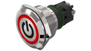 Podświetlany przełącznik przyciskowy Funkcja chwilowa 1CO LED Czerwony Symbol gotowości Zacisk śrubowy