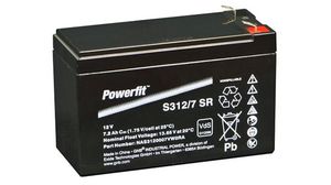 Genopladeligt batteri, Blysyre, 12V, 7.2Ah, Fladstik, 6,3 mm