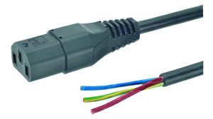 AC tápkábel, IEC 60320 C13 - Csupasz végek, 2.5m, Fekete