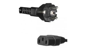 Napájecí kabel AC, Zástrčka DE typ F (CEE 7/4) - IEC 60320 C13, 2m, Černá