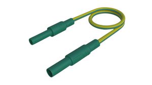 Test Lead, Plug, 4 mm - Socket, 4 mm, Green / Yellow, Nickel-Plated Brass, 1m