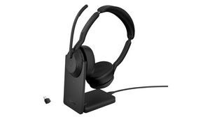 USB-C Headset with Charging Stand, MS, Evolve 2-55, Stereo, On-Ear, 20kHz, Bluetooth / USB, Black