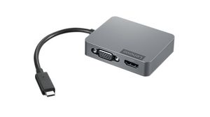 Multi-Port Adapter, USB-C Plug - HDMI Socket / USB-A Socket / RJ45 Socket / VGA Socket, Silver