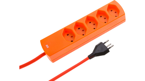 Prodlužovací kabel 5 Zásuvka CH typ J (T13) Fluorescenční oranžová Zástrčka CH typ J (T12)