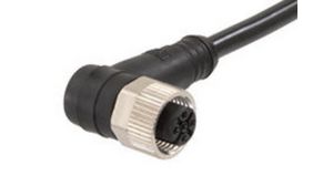 Cordset, Black, Angled, 4A, 22AWG, 2m, M12 Socket - Pigtail, Conductors - 5