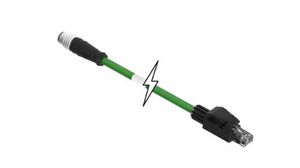 Cordset, Green, Straight, 1m, M12 Plug - RJ45 Plug, Conductors - 4