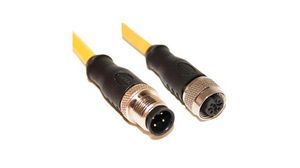 Cordset, M12 Plug - M12 Socket, 4 Conductors, Straight, 10m, Yellow