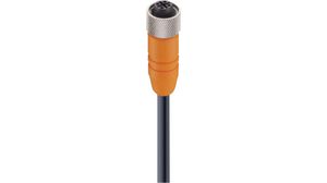 Cordset, M12 Socket - Bare End, 8 Conductors, 10m, IP67, Black / Orange