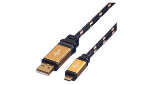 Kabel, USB A-Stecker - USB Micro-B-Stecker, 1.8m, USB 2.0, Schwarz / Gold