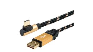 Cable, USB-A Plug - USB-C Plug, 3m, USB 2.0, Black / Gold