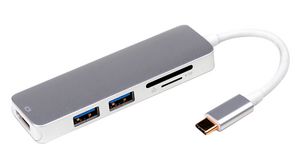 Multi-Port Adapter, USB-C Plug - HDMI Socket / USB-A Socket, Silver