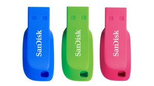 USB-muistitikku, 3 kpl, Cruzer Blade, 16GB, USB 2.0, Sininen / Vihreä / Pinkki