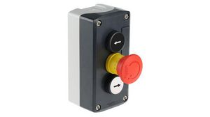 Latching, Spring Return Control Station Switch - 2NO, SPST, Polycarbonate, 3 Cutouts, Black, Red,