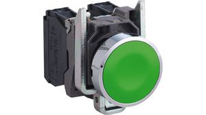 Push-Button, Complete Momentary Function 1NO Flush Mount Green / Metallic