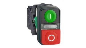 Illuminated Double Pushbutton Head Momentary Function 1NO + 1NC Panel Mount Green / Red