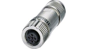 Straight Cable, M12, Socket, Straight, Poles - 4, Push-In, Cable Mount