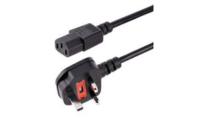 IEC Device Cable UK Type G (BS1363) Plug - IEC 60320 C13 1m Black