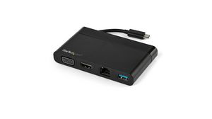 Multi-Port Adapter, USB-C Plug - HDMI Socket / RJ45 Socket / USB-A Socket / VGA Socket, Black