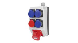 Rozvodná skříň 5x Zásuvka CEE / Zásuvka CH typ J (T23) / Zásuvka CH typ J (T25) - Modrá / Červená