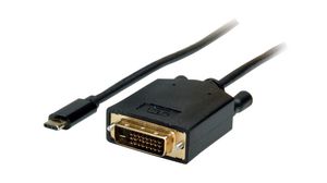 Cable, Wtyk USB C - DVI Plug, 2m, USB 3.1, Czarny