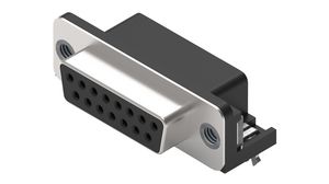 D-Sub Connector, 8mm, Angled, Socket, DA-15, PCB Pins, Black