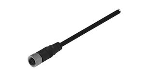 Cable Assembly, Zinc Alloy, M12 Socket - Bare End, 4 Conductors, 2m, IP67, Straight, Black