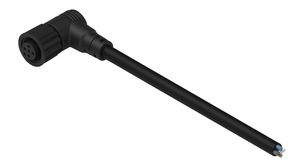 Cable Assembly, Polyamide 6.6, M12 Socket - Bare End, 5 Conductors, 2m, IP67, Angled, Black