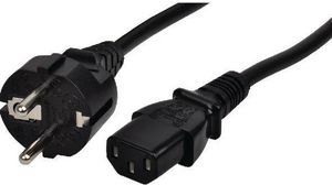 AC Power Cable, DE/FR Type F/E (CEE 7/7) Plug - IEC 60320 C13, 5m, Black