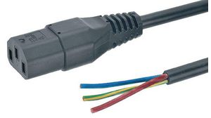 AC tápkábel, IEC 60320 C13 - Csupasz végek, 2.5m, Fekete