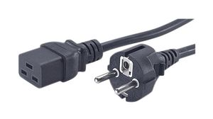 AC-kabel, DE/FR type F/E-plugg (CEE 7/7) - IEC 60320 C19, 2.5m, Svart