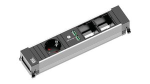 Tisch Steckdosenleiste mit 2x Custom Modul POWER FRAME 1x Steckdose Typ F (CEE 7/3) mit Schutzkontakt / USB-A Socket - GST18i3 100mm