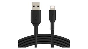 Cable, Apple Lightning - USB A-stik, 2m, Sort