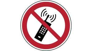 ISO-sikkerhetsskilt - Aktiverte mobiltelefoner forbudt, Rund, Svart/rødt på hvitt, Polyester, Forbudsskilt, 1stk.