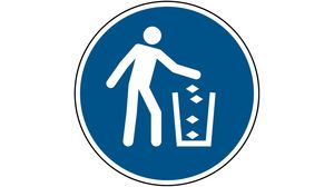 ISO-turvallisuusmerkintä - käytä roskakoria, Pyöreä, Valkoinen sinisellä, Polyesteri, Mandatory Action, 1kpl