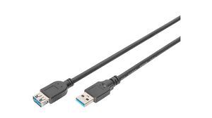Prodlužovací kabel, Zástrčka USB A - Zásuvka USB A, 3m, USB 3.0, Černá
