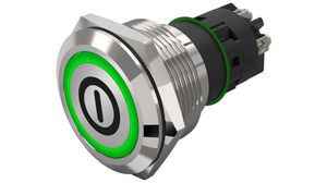 Illuminated Pushbutton Switch Momentary Function 1CO LED Green On / Off Symbol Screw Terminal
